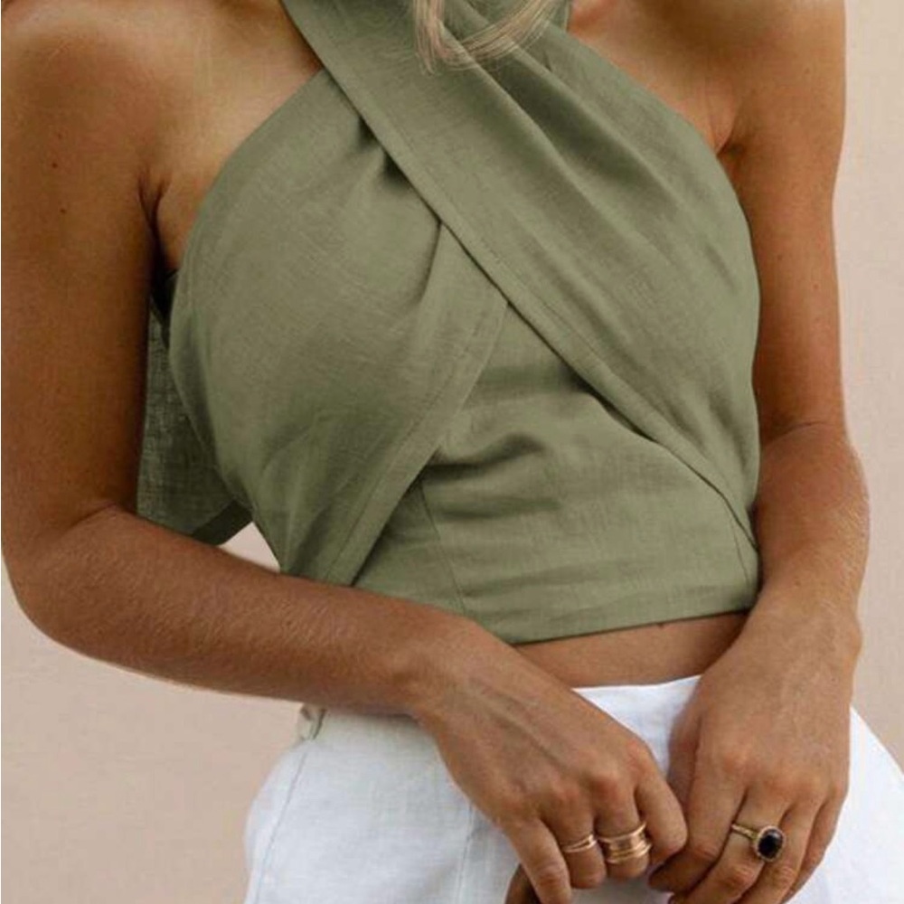 Olive Green Halter Wrap Top